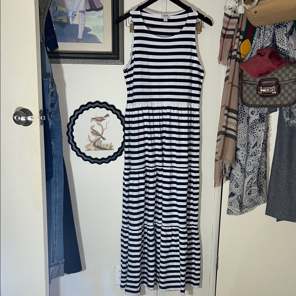 J. Crew Navy and White Striped Maxi Dress. Very East Coast very nautical.